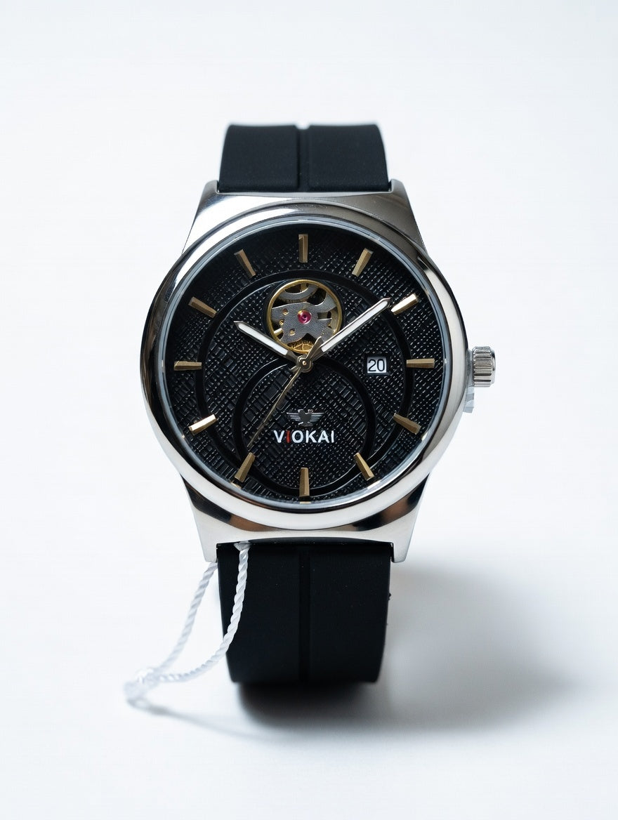 VIOKAI Aviator-Inspired Open Heart Skeleton Automatic Watch for Men – Premium Mechanical Wristwatch