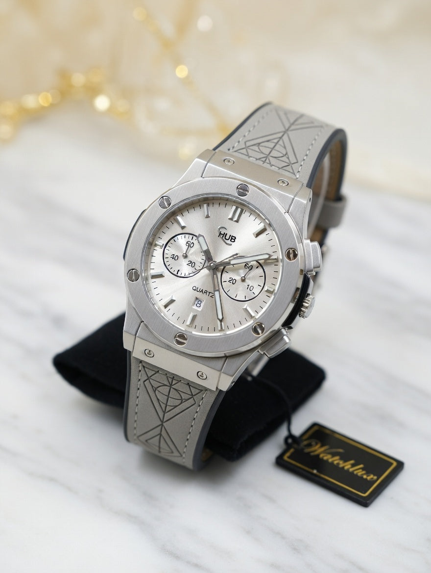 Men’s White Chronograph Watch – Luxury Silicone Strap Quartz Watch in Pakistan | HUB Style Timepiece