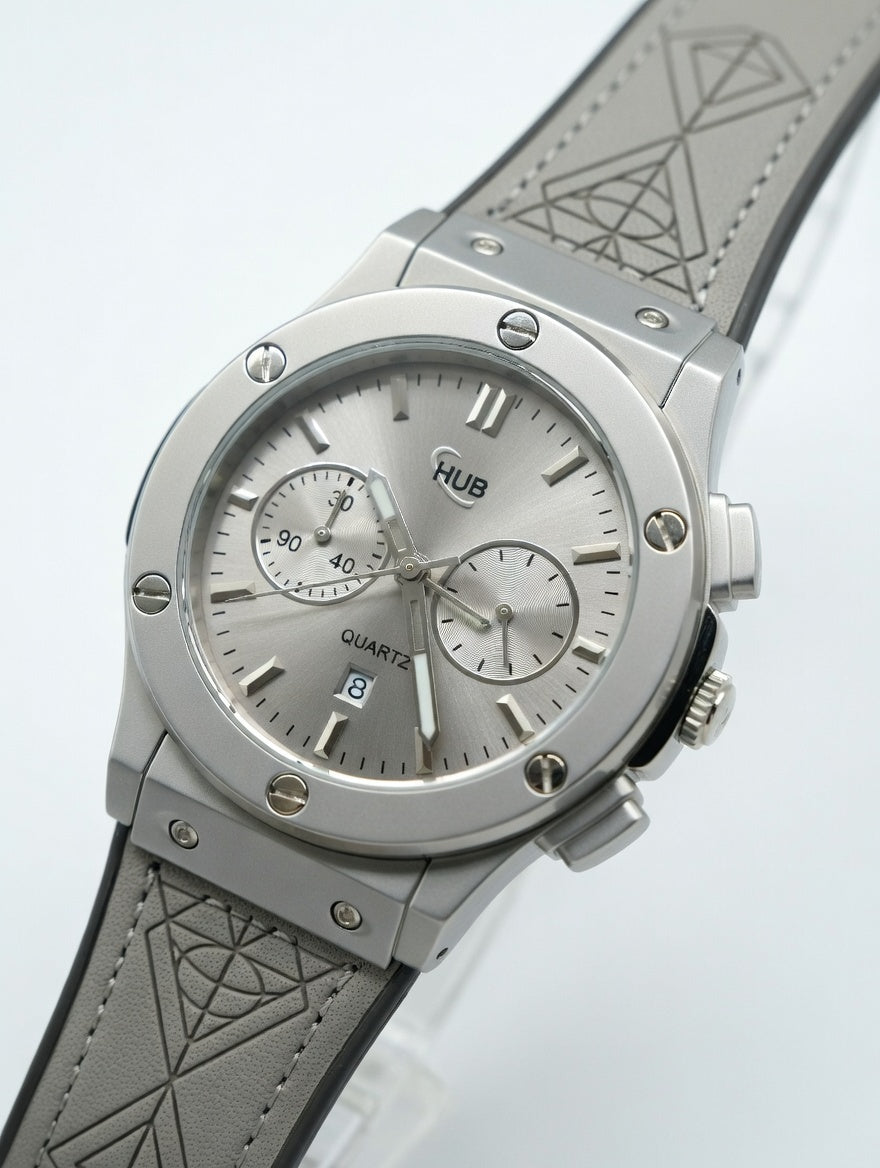 Men’s White Chronograph Watch – Luxury Silicone Strap Quartz Watch in Pakistan | HUB Style Timepiece